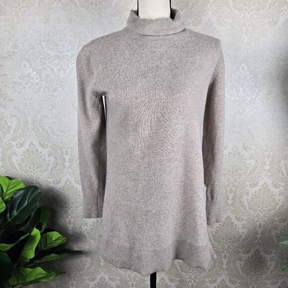 Ann Taylor Size Medium Khaki Taupe Wool Blend Turtleneck Tunic Sweater Long Slv - Picture 1 of 11